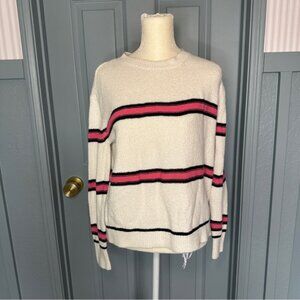 BP Nordstrom Women's Cream Sweater with Pink and Black Stripes S
